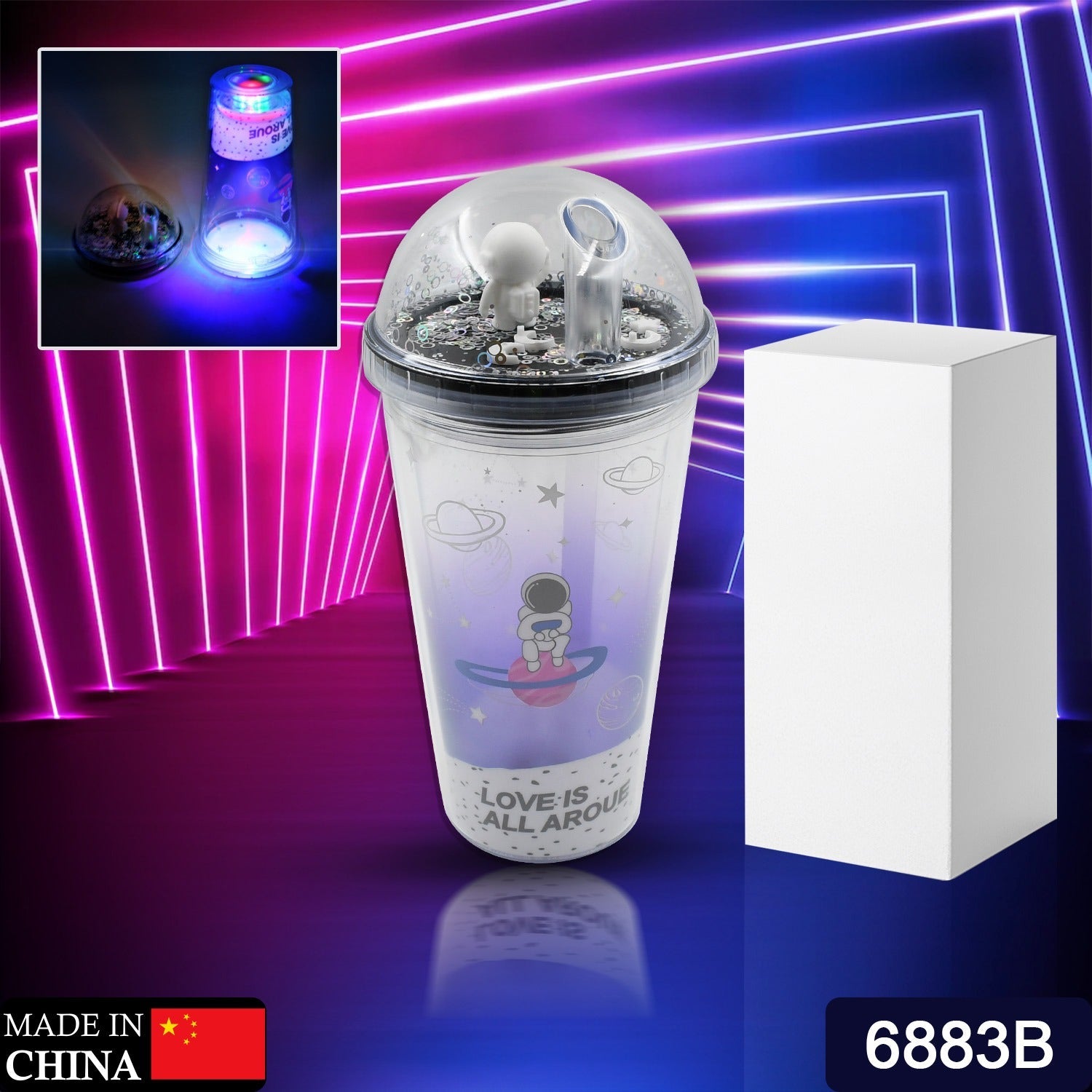 6883B LED Glow Light, Design Printed Insulated Double Wall Plastic Tumbler Cups With Straws 13oz Theming Astronaut in Space Travel Tumbler Freezer Mug Drinking Cups for Boys and Girls School/Tuition/Gym/ Picnic (Pack Of 1) 6883B LED Glow Light, Design Printed Insulated Double Wall Plastic Tumbler Cups With Straws 13oz Theming Astronaut in Space Travel Tumbler Freezer Mug Drinking Cups for Boys and Girls School/Tuition/Gym/ Picnic (Pack Of 1)